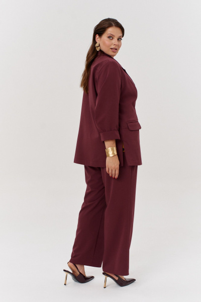 Тройка из жакета, брюк и леопардового топа для повседневной носки OVERYOU М166/1 бургунди-леопард - фото 7