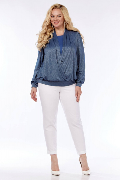 Голубая трикотажная блуза с блеском на демисезон Линия Л Б-2021 - фото 2