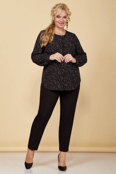 Черная блуза с воротником и вытачками Линия Л Б-1996 - фото 2