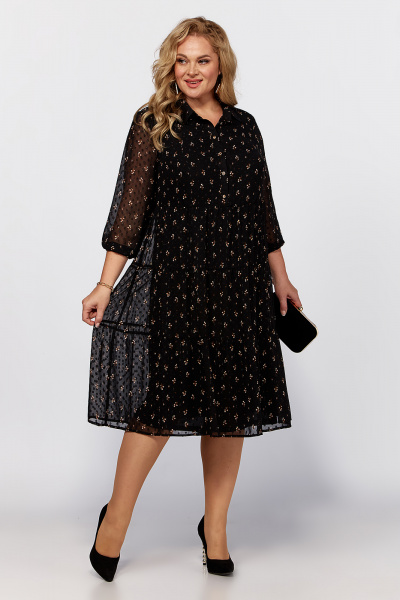 Черное шифоновое платье миди с рукавом и пуговицами Algranda А3967-o - фото 2