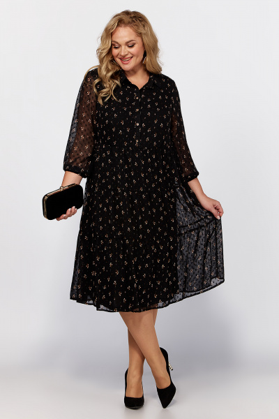 Черное шифоновое платье миди с рукавом и пуговицами Algranda А3967-o - фото 4