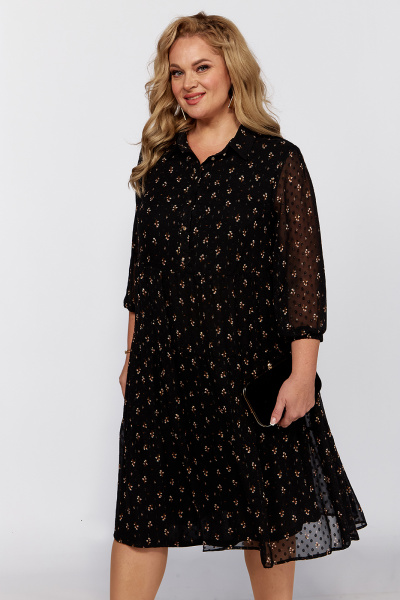 Черное шифоновое платье миди с рукавом и пуговицами Algranda А3967-o - фото 5