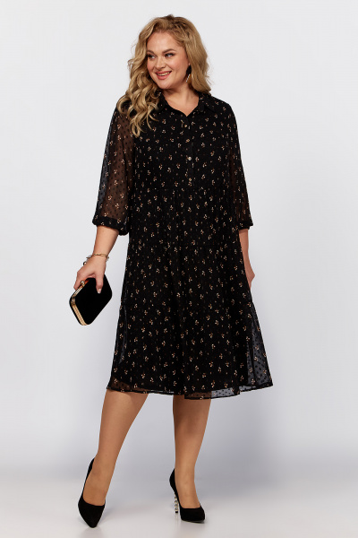 Черное шифоновое платье миди с рукавом и пуговицами Algranda А3967-o - фото 6