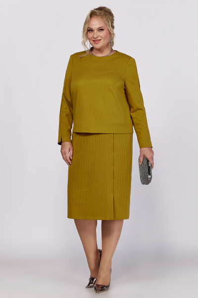 Желтое трикотажное платье с разрезом и складками Algranda А4027 - фото 1