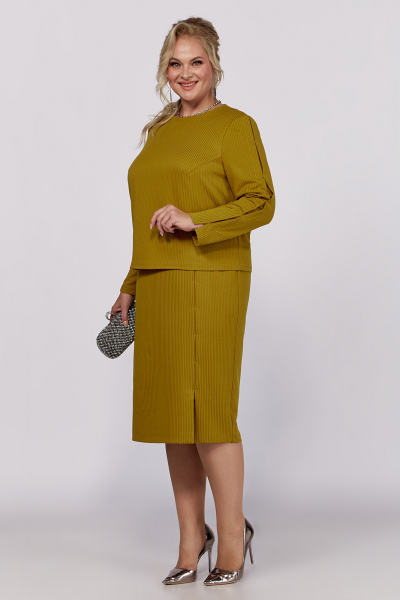 Желтое трикотажное платье с разрезом и складками Algranda А4027 - фото 5
