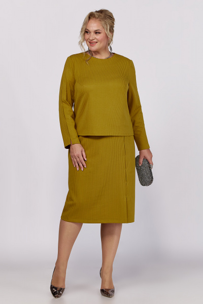 Желтое трикотажное платье с разрезом и складками Algranda А4027 - фото 6