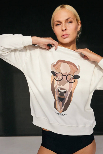 Белый демисезонный джемпер из хлопка с принтом Garsonnier 140016.005.48 - фото 1