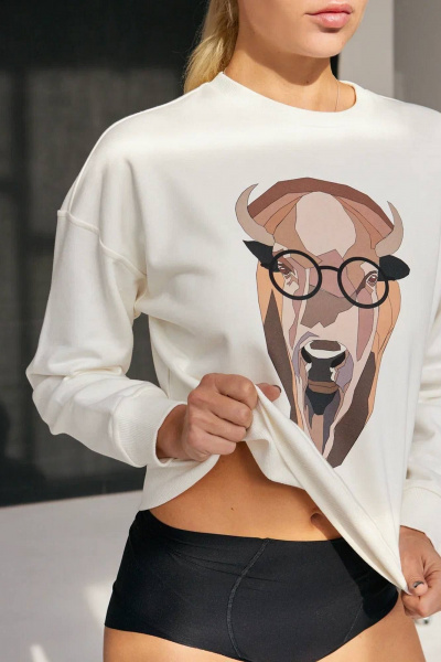 Белый демисезонный джемпер из хлопка с принтом Garsonnier 140016.005.48 - фото 5