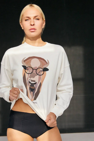 Белый демисезонный джемпер из хлопка с принтом Garsonnier 140016.005.48 - фото 4