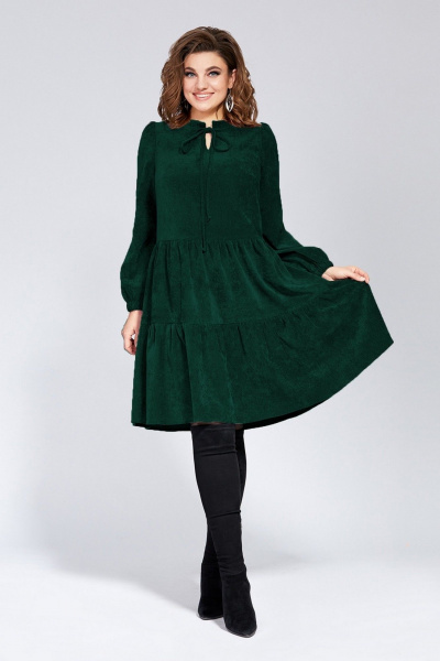 Платье свободного силуэта с валанами и рюшами Милора-стиль 1137 тёмно-зелёный - фото 1