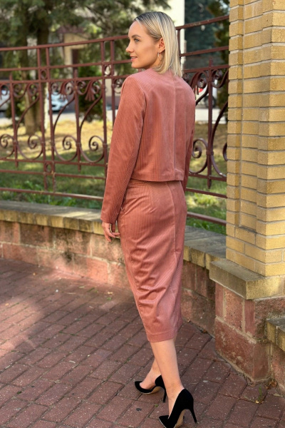 Розовый костюм жакет и юбка с металлической фурнитурой S.O.L O Me М-И13 чайная_роза - фото 2