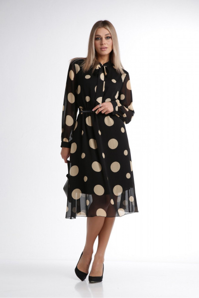 Платье миди шифоновое с отрезным кроем и поясом DOGGI 3749 - фото 1