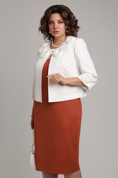 Деловой костюм жакет и платье из текстиля с отделкой цветов Lady Secret 3740/1 молочный+терракот - фото 3