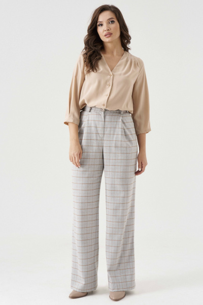 Брюки прямые из текстиля с складками и карманами Панда 191260w серый - фото 4