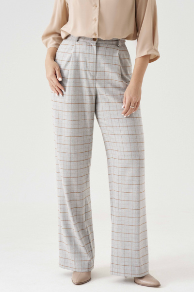 Брюки прямые из текстиля с складками и карманами Панда 191260w серый - фото 5