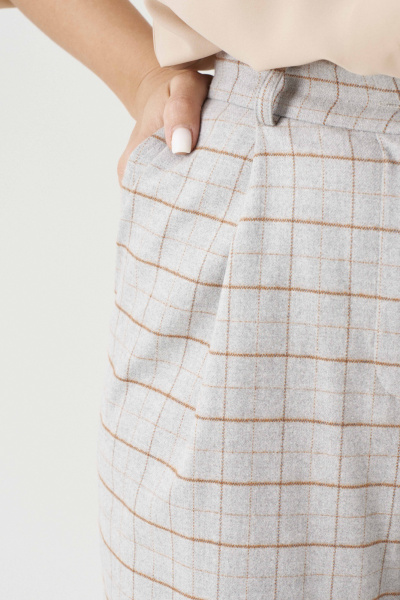 Брюки прямые из текстиля с складками и карманами Панда 191260w серый - фото 6