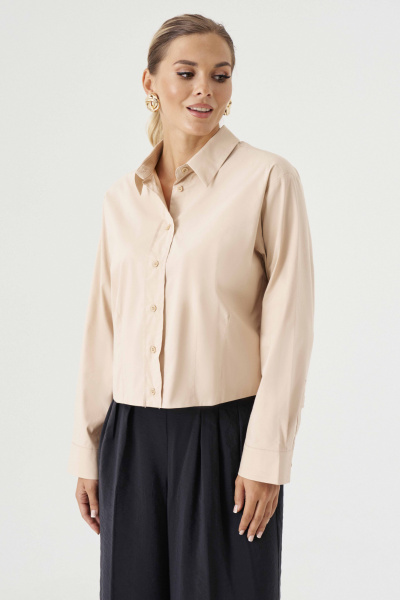 Блуза с рубашечным воротником и застежкой на пуговицы Панда 191440w бежевый - фото 2