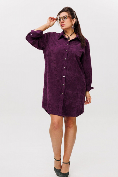 Велюровое платье-рубашка с карманами и прямым кроем Anelli 1435 виноградный_сок - фото 6