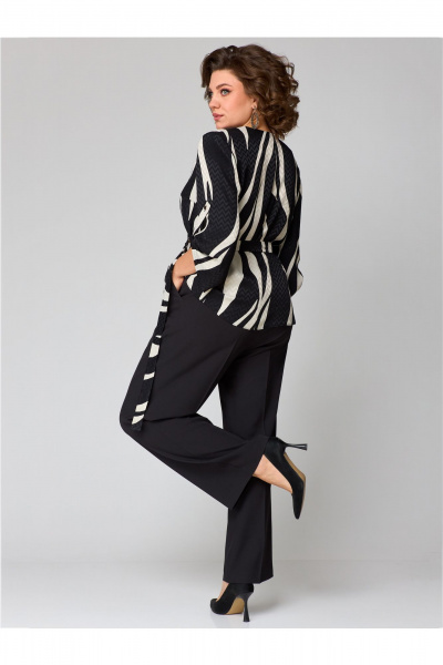Брюки и туника комплект свободного силуэта из ткани Мишель стиль 1229 черно-молочный - фото 2