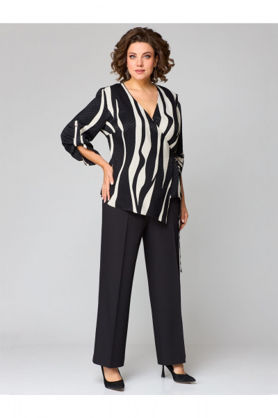 Брюки и туника комплект свободного силуэта из ткани Мишель стиль 1229 черно-молочный - фото 8