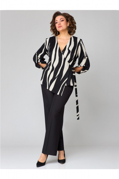 Брюки и туника комплект свободного силуэта из ткани Мишель стиль 1229 черно-молочный - фото 6