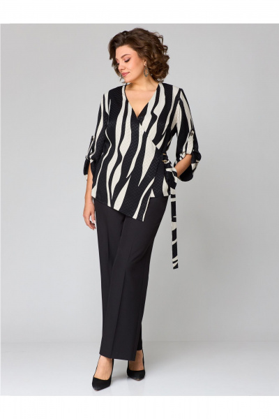 Брюки и туника комплект свободного силуэта из ткани Мишель стиль 1229 черно-молочный - фото 5
