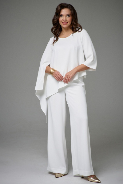 Комплект из туники и брюк с асимметричным дизайном Jolie 20455 молочный - фото 4