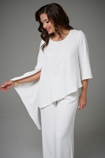 Комплект из туники и брюк с асимметричным дизайном Jolie 20455 молочный - фото 3