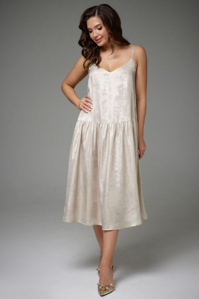 Платье нарядное A-силуэт с карманами из эффектного текстиля Jolie 16457 золотой - фото 4