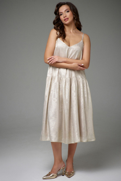 Платье нарядное A-силуэт с карманами из эффектного текстиля Jolie 16457 золотой - фото 1