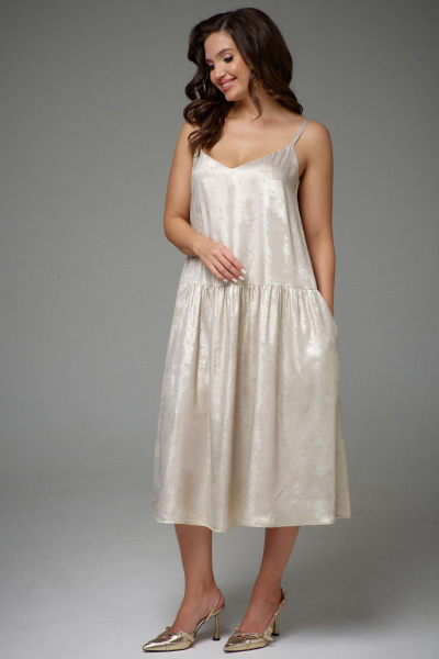 Платье нарядное A-силуэт с карманами из эффектного текстиля Jolie 16457 золотой - фото 3