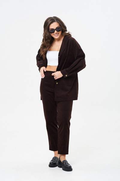 Брюки и жакет вельветовые зауженные демисезон TVIN 7822 шоколад - фото 3