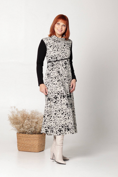 Платье трикотажное с нагрудными вытачками и карманами Соджи 633 черный_молочный - фото 5