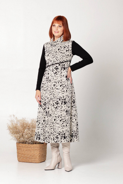 Платье трикотажное с нагрудными вытачками и карманами Соджи 633 черный_молочный - фото 3