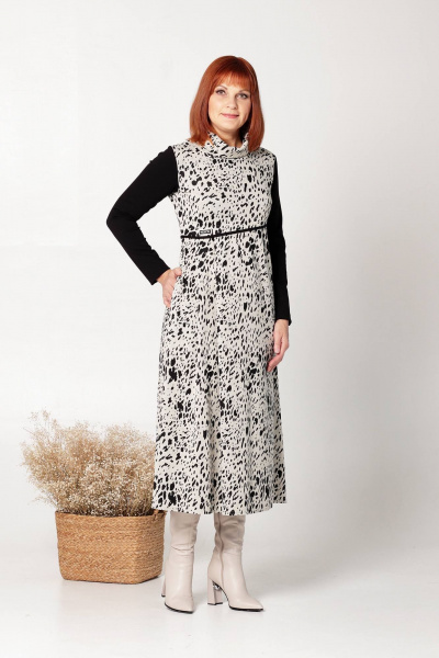 Платье трикотажное с нагрудными вытачками и карманами Соджи 633 черный_молочный - фото 1