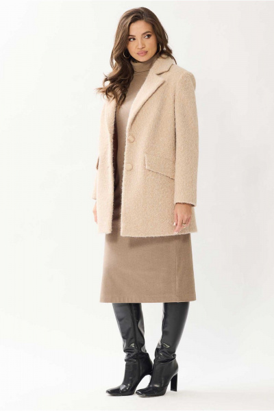 Пальто полуприлегающее с классическим воротником Mislana 1148 бежевый - фото 16