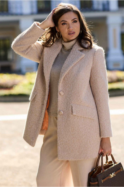 Пальто полуприлегающее с классическим воротником Mislana 1148 бежевый - фото 7