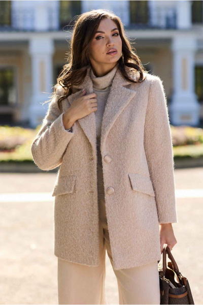 Пальто полуприлегающее с классическим воротником Mislana 1148 бежевый - фото 6