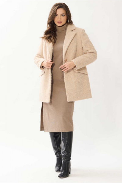 Пальто полуприлегающее с классическим воротником Mislana 1148 бежевый - фото 3