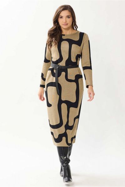 Платье трикотажное с нагрудными вытачками и поясом Mislana 1146 бежевый_с_поясом - фото 8