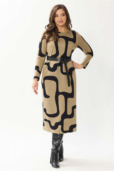 Платье трикотажное с нагрудными вытачками и поясом Mislana 1146 бежевый_с_поясом - фото 7