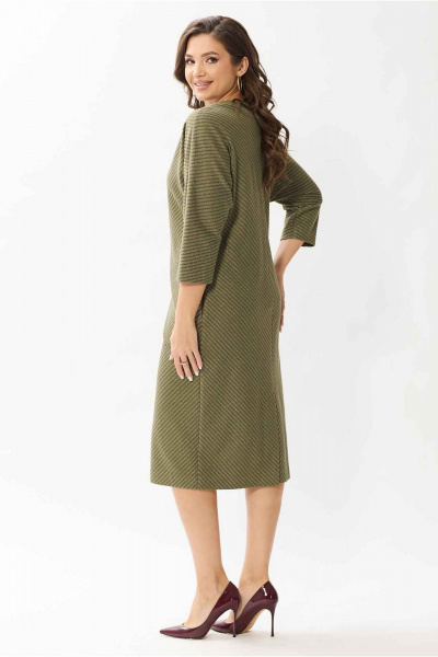 Платье из вискозы с боковыми карманами и рукавом летучая мышь Mislana 1144 оливка_без_ремня - фото 2