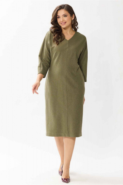 Платье из вискозы с боковыми карманами и рукавом летучая мышь Mislana 1144 оливка_без_ремня - фото 1