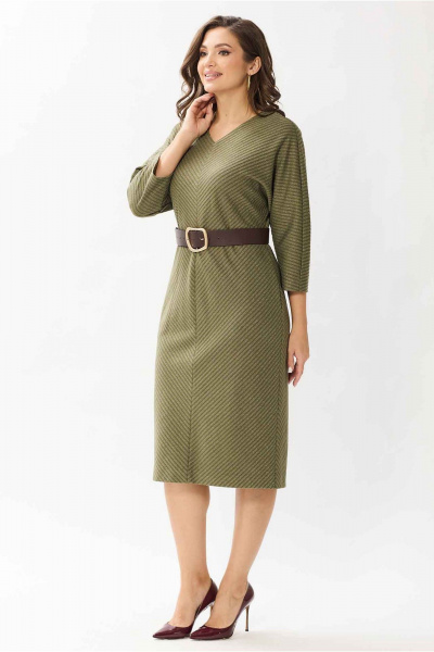 Платье из вискозы с V-вырезом и поясом-ремнем Mislana 1144 оливка_с_ремнем - фото 9