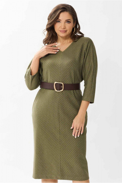 Платье из вискозы с V-вырезом и поясом-ремнем Mislana 1144 оливка_с_ремнем - фото 8