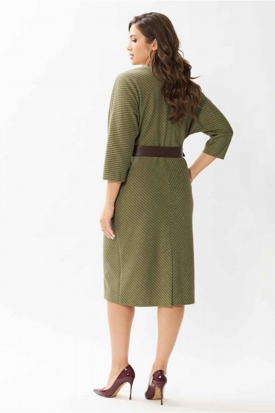 Платье из вискозы с V-вырезом и поясом-ремнем Mislana 1144 оливка_с_ремнем - фото 5
