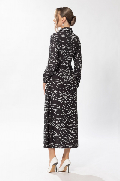 Черное платье полуприлегающего силуэта с рукавами и застежками Golden Valley 44085 черно-белый - фото 2