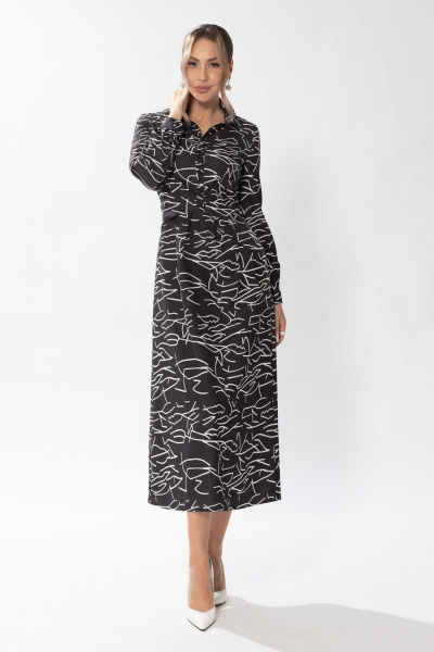 Черное платье полуприлегающего силуэта с рукавами и застежками Golden Valley 44085 черно-белый - фото 1