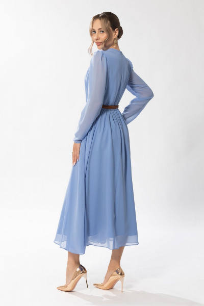 Нарядное шифоновое платье с сборками и центральной застежкой Golden Valley 44087 голубой - фото 2