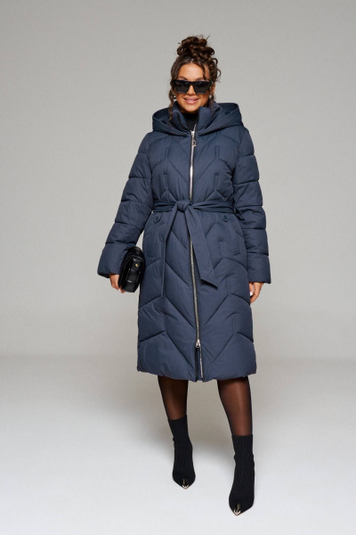 Пальто на молнии с капюшоном, плечами со спущенной линией Beautiful&Free 6248 глубокий_синий - фото 2